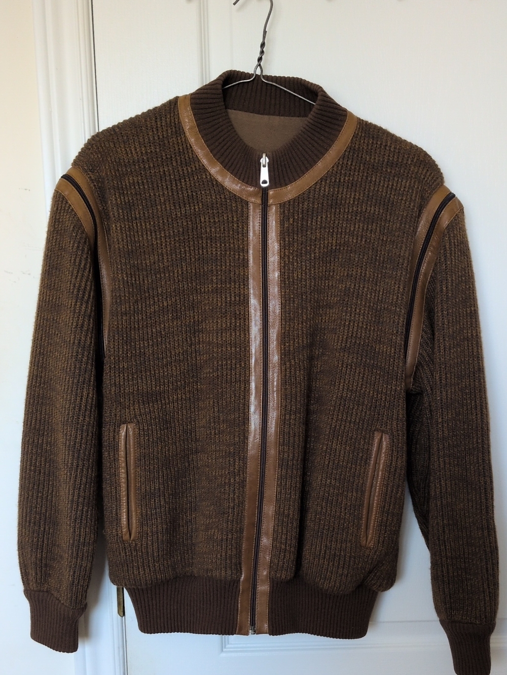 Givenchy Brown Ribbed Zip-Up Sweater with Premium Leather Trim